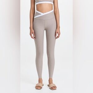 Spacedye Outlines High Waisted Midi Leggings in Birch/Cloud White